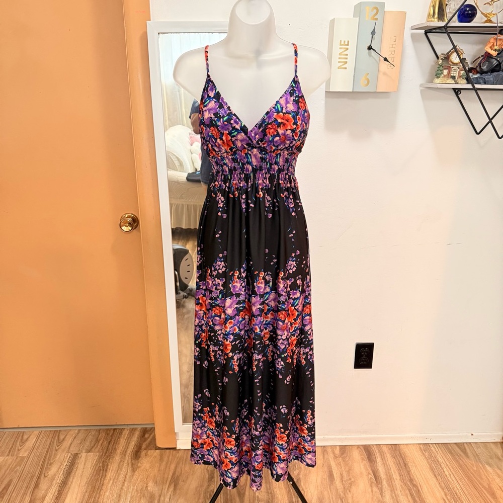 Floral Maxi Dress - Black and Purple